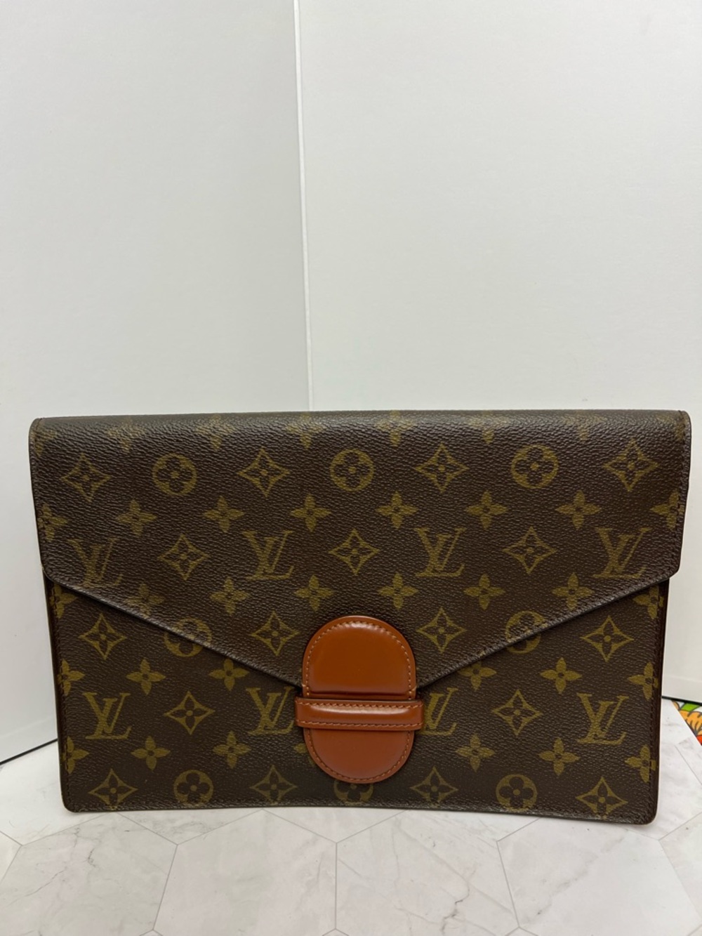 Vintage Louis Vuitton Monogram Envelope Clutch - Brown and Tan Leather Accent - Picture 2 of 6
